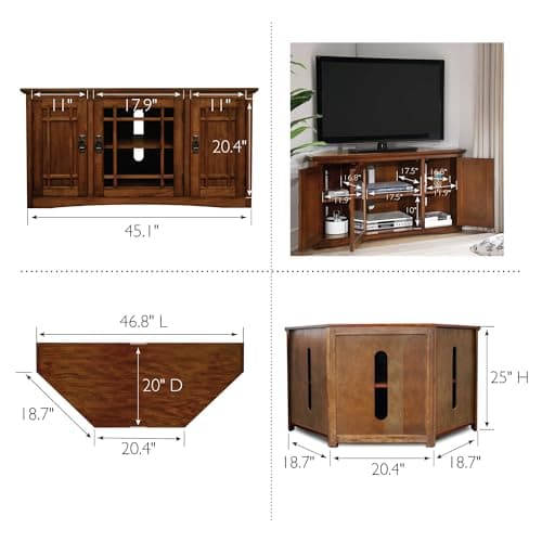 Leick Home 82385 Mission Oak Corner TV Stand with Storage