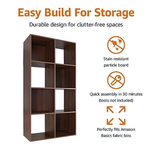 Amazon Basics Storage Cube Shelf Organizer, 8 Cubes, Espresso