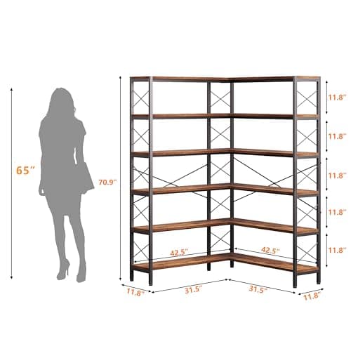 Vintage Industrial 6-Shelf Corner Bookshelf