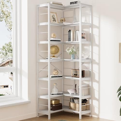 Rustic Brown 5-Tier Industrial L-Shaped Corner Bookshelf, 70.86" Tall
