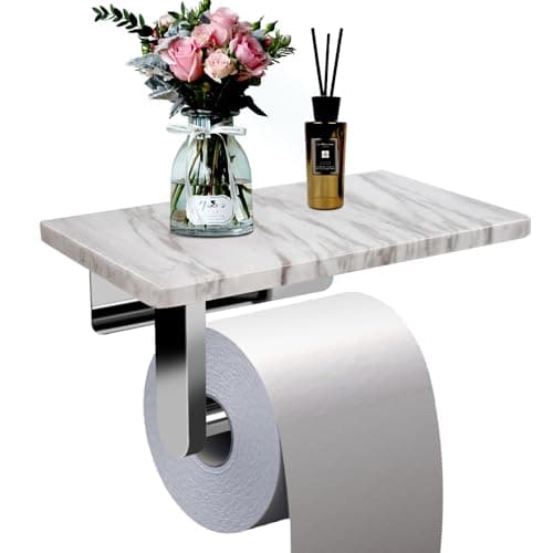 Wall Mounted Toilet Paper Holder with Marble Shelf - Brushed Nickel - Large Size
