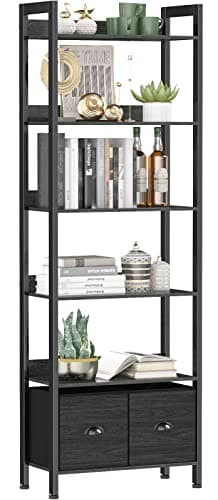 Furologee 6-Tier Rustic Brown Bookshelf with Drawers for Home Office