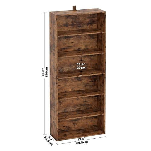 IRONCK Industrial Floor Standing Bookcase 6 Shelf 70 in Tall Vintage Brown Home Office and Living Room Furniture