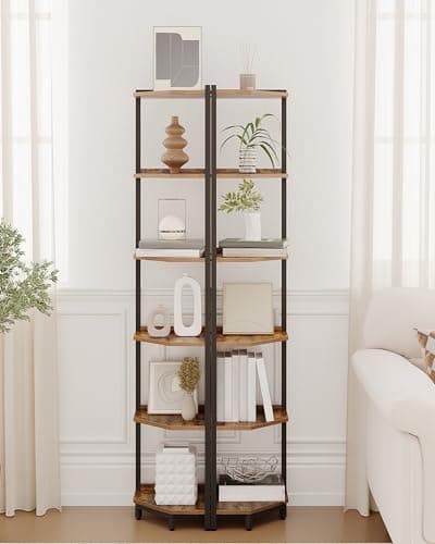 6-Tier Rustic Brown Corner Shelf Stand for Living Room, Home Office, Bedroom (CS06001B)