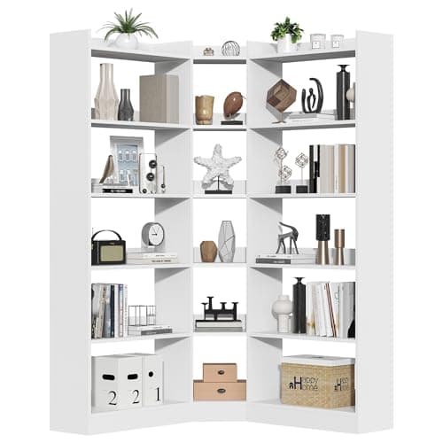 Industrial Black 6-Tier L-Shaped Corner Bookshelf with Baffle_storage Rack