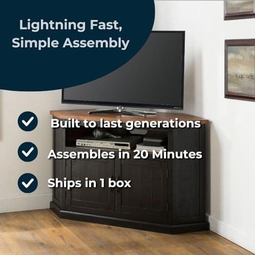 Rustic Corner TV Stand for Martin Svensson Home, Antique Black and Honey Tobacco