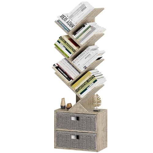 6 Tier Tree Bookshelf with Storage Drawer