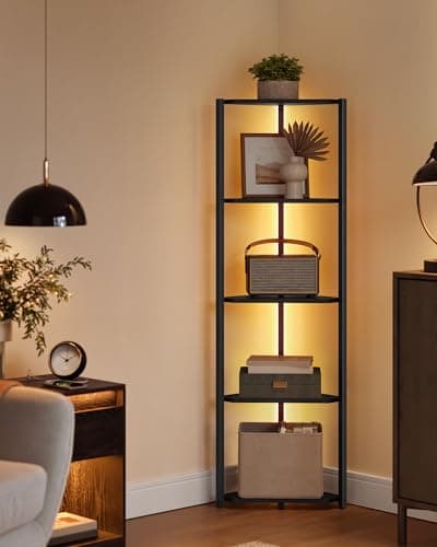 VASAGLE Ebony Black 5-Tier LED Corner Bookshelf ULBC590B01