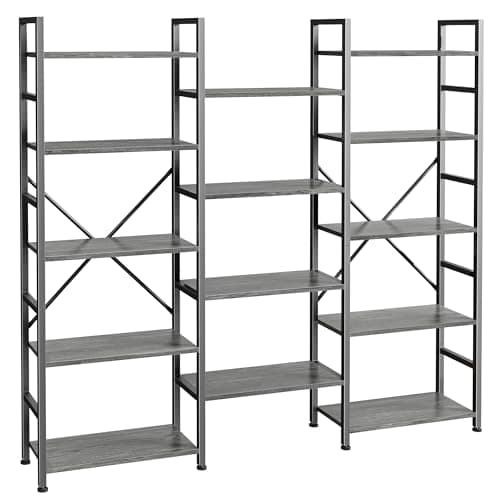 SUPERJARE Triple 4 Tier Rustic Brown Bookshelf for Home & Office
