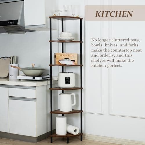 6-Tier Corner Shelf Stand for Living Room, Bedroom, Home Office