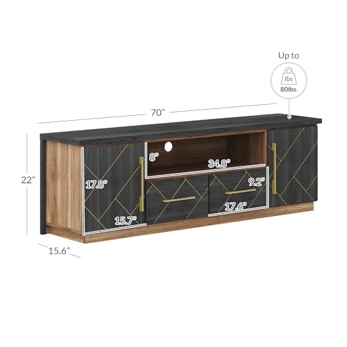 BELLEZE 70 Inch Modern TV Stand with Gold Trim & Storage for Living Room & Home Theater