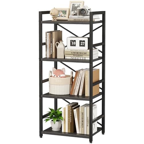 Rustic Brown 4 Tier Bookshelf for Living Room, Bedroom, Home Office
