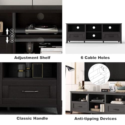 Modern Black 70 Inch TV Stand for 80 Inch TVs with Storage