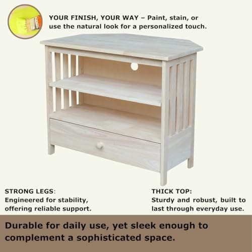 IC International Concepts Mission Corner Entertainment / TV Stand, Solid Real Wood, 35x24x29, Minimal Assembly, DIY Pain