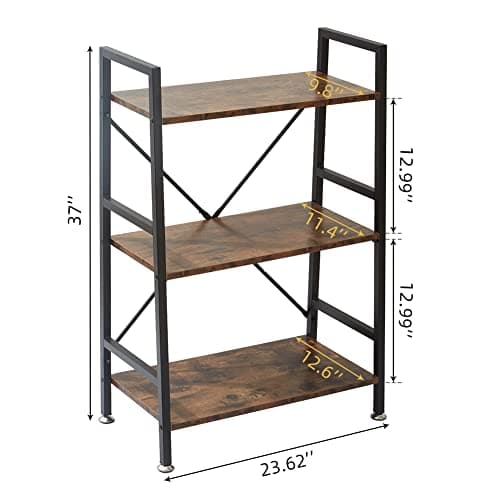 TooCust 3-Tier Rustic Brown Bookshelf for Small Spaces