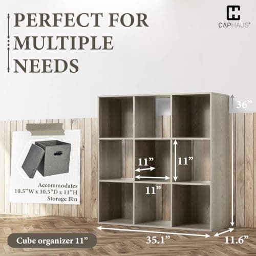 CAPHAUS Rustic Grey Oak 11-Inch Cube Storage Organizer Shelf, 6-Cube / 8-Cube / 9-Cube