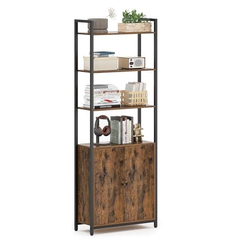 6-Tier Bookshelf with Door, Adjustable Shelves, Steel Frame