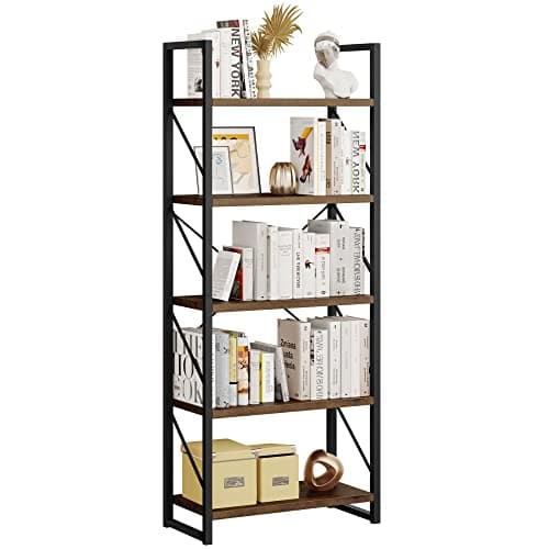 DWVO 5 Tier Charcoal Gray Industrial Bookshelf for Bedroom, Living Room, and Office