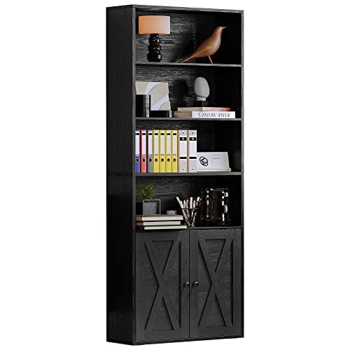 IRONCK Floor Standing 6-Shelf Bookcase with Doors 70 in Tall for Home Office and Living Room