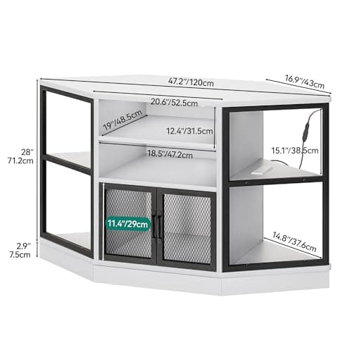 YITAHOME 47-Inch Modern Corner TV Stand with Storage and LED Light for Living Room or Bedroom, White