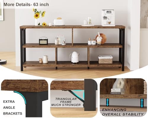 IBF Farmhouse 63" Wood Metal Open Bookshelf with 5 Cube Storage for Living Room, Bedroom, Home Office, Rustic Brown