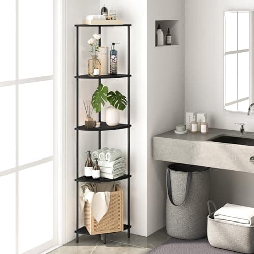 Yoobure 5-Tier Tall Black Corner Bookshelf for Living Room, Bedroom, Office