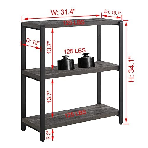 Excefur Vintage 3-Tier Grey Wood and Metal Bookshelf