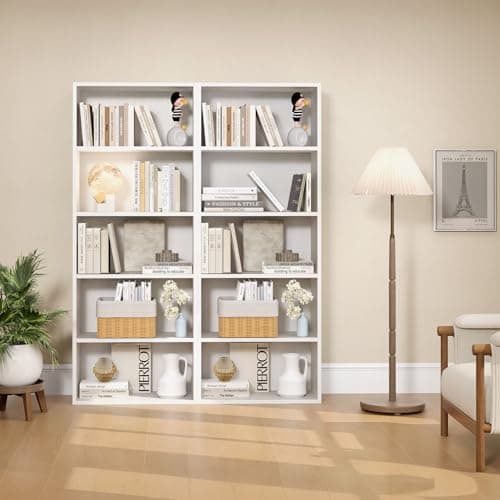 White 5-Tier MXV Bookshelf for Home Office, Living Room, Bedroom