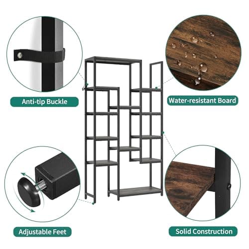 YITAHOME 71" Tall Rustic Brown Bookshelf with 12 Shelves for Living Room, Bedroom, Office