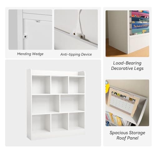 MXV 8 Cube Bookshelf, Wood Storage Organizer, White Free Standing for Living Room, Bedroom