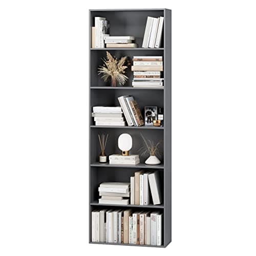 Fotosok Light Oak 6-Tier Bookshelf for Bedroom, Living Room & Office