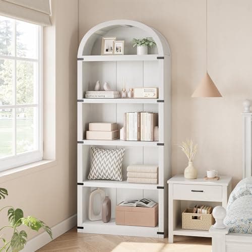 Farmhouse Style 5 Shelf Bookcase 71.65in Tall Wooden Storage Rack