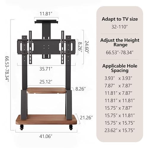 Art Leon Design Modern Rolling Walnut Finish TV Stand for 32-70 Inch LCD/LED Screens