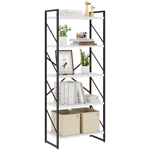 5-Tier Rustic Brown Home Office Bookshelf, Storage Organizer