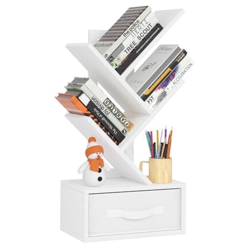 Natural 8-Tier Standing Wood Bookshelf with Drawer for Narrow Spaces