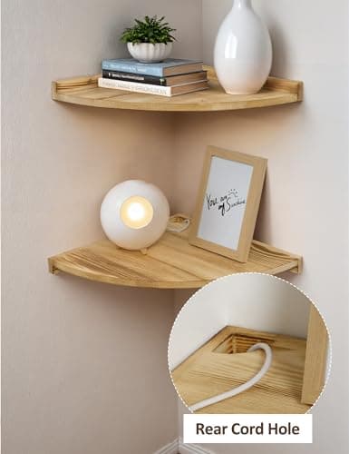Rustic Farmhouse Corner Wall Shelf for Kitchen Bathroom Bedroom - 12x12 Inch