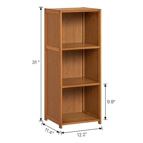 MoNiBloom Brown 3-Tier Bamboo Tall Standing Bookshelf for Living Room Storage