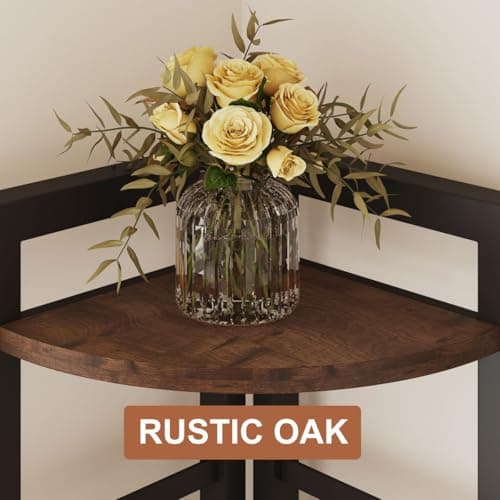 BON AUGURE Rustic Oak 5 Tier Industrial Corner Bookshelf