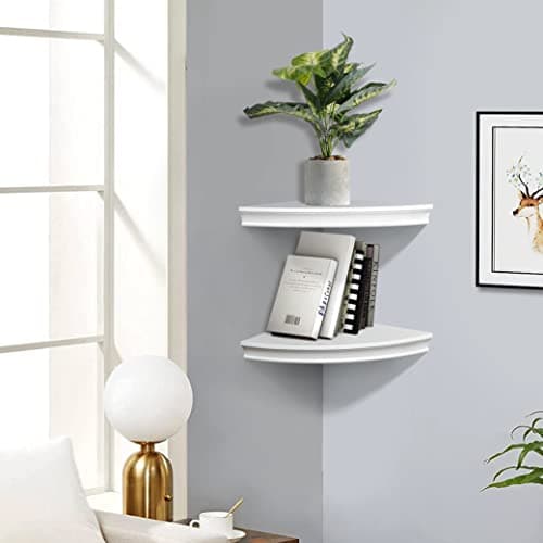 AHDECOR White Corner Shelves for Storage and Display in Living Room & Bedroom, Set of 2