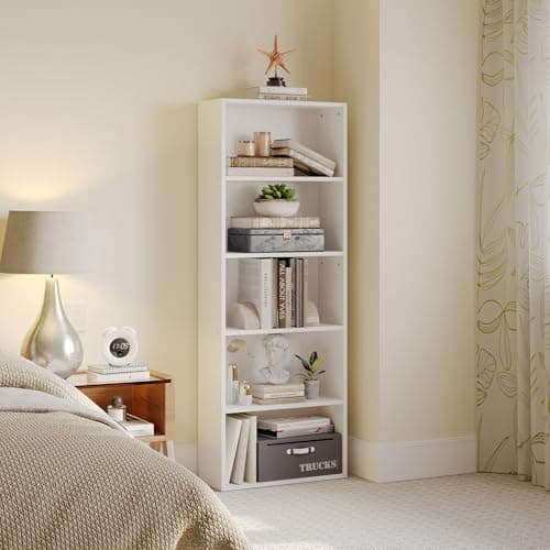 White 5-Tier MXV Bookshelf for Home Office, Living Room, Bedroom