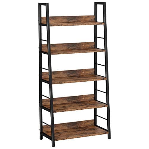 IRONCK 5-Tier Rustic Brown Ladder Shelf Bookcases for Living Room and Home Office