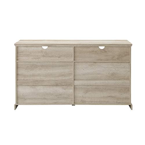 Walker Edison Classic White Oak 58" TV Stand with Glass Doors & Shelves