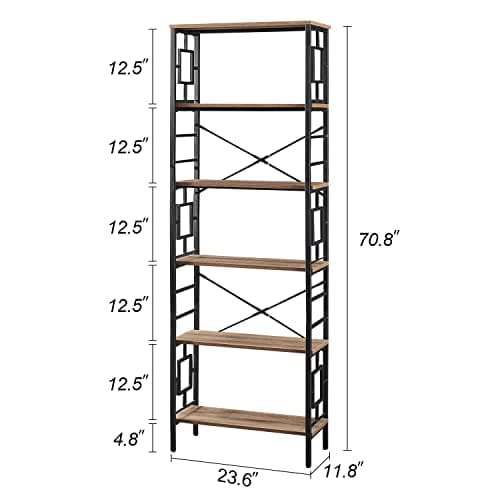 HOMISSUE 6-Tier Rustic Brown Metal Bookshelf for Home Office