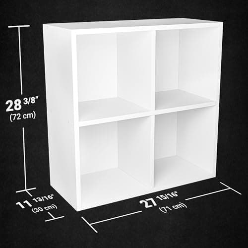 28" Subby 4-Cube Storage Organizer, White Bookcase for Home and Office