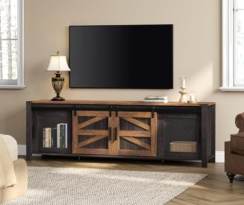 Farmhouse TV Stand for up to 75 inch TV with Sliding Barn Door