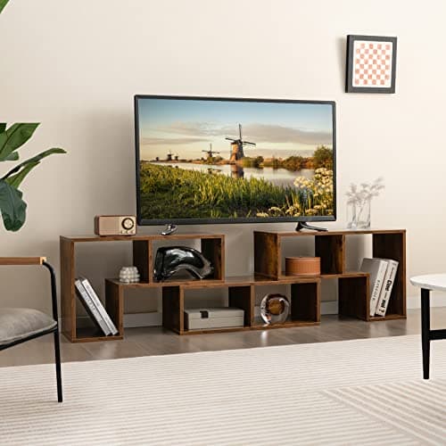 Tangkula 3 Piece TV Stand, Brown - Minimalist Modern Entertainment Center for 50-65 Inch TVs