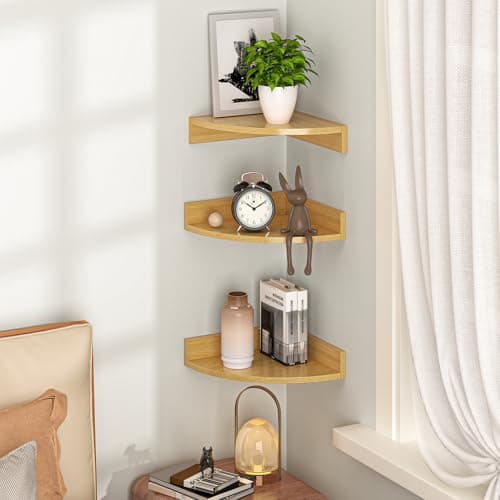 Oak Wood 3-Pack Corner Wall Shelves for Any Room