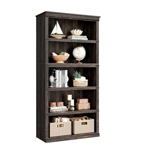 IDEALHOUSE 3-Tier Grey Farmhouse Bookcase with Storage for Home Office