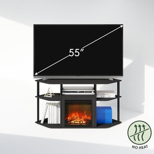 Furinno Jensen Electric Fireplace TV Stand, Corner Design, Up to 55 Inch TV, Decorative Heat-Free