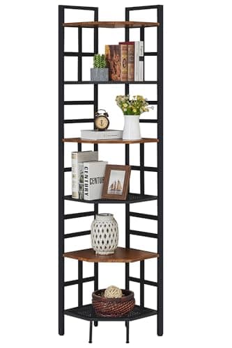Industrial Corner Shelf for Home Office and Living Room - Brown
